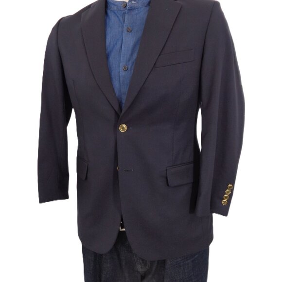 Tom James 100% Wool Midnight Blue Blazer 38R Gold Color Button - Picture 6 of 14